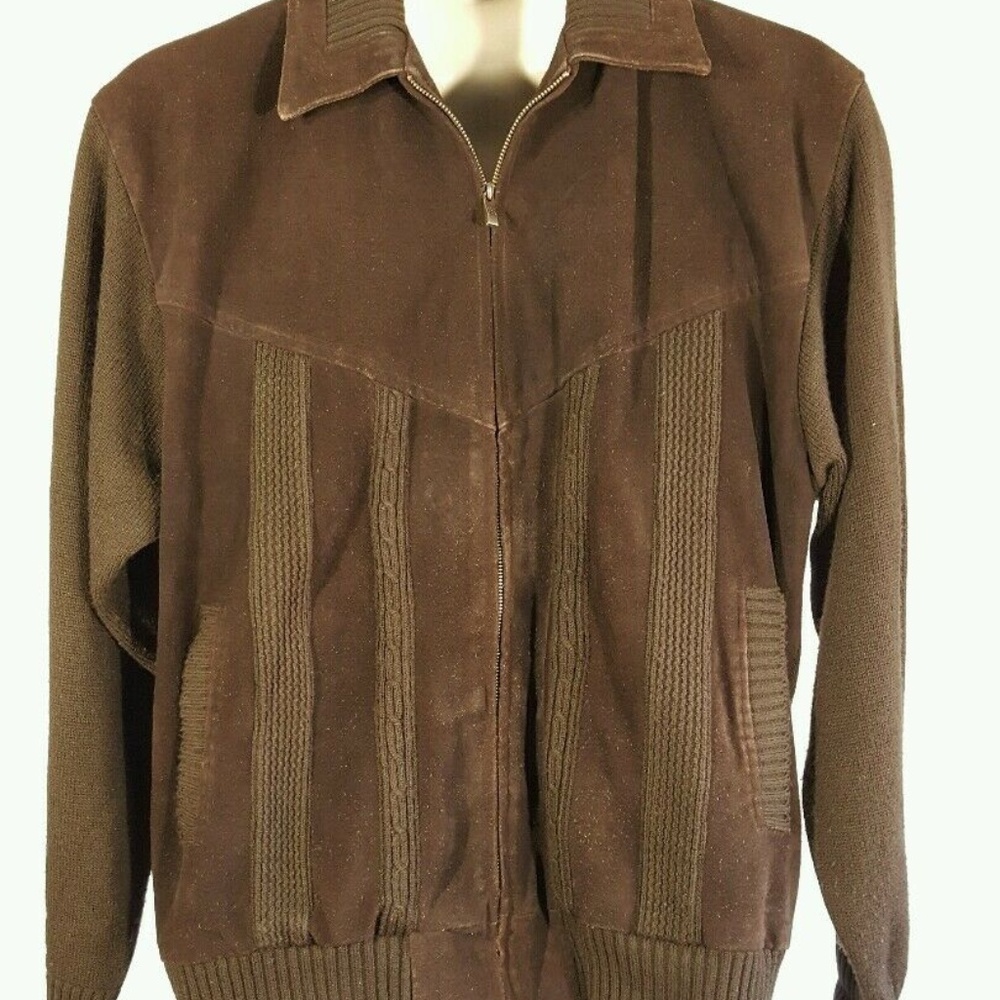 A Adams & Spire Brown Leather Knit Jacket
